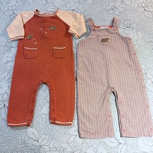 JANIE and JACK Fall Layette 6-12 Months Rust & Tan Bear Motif  2 Piece Set
